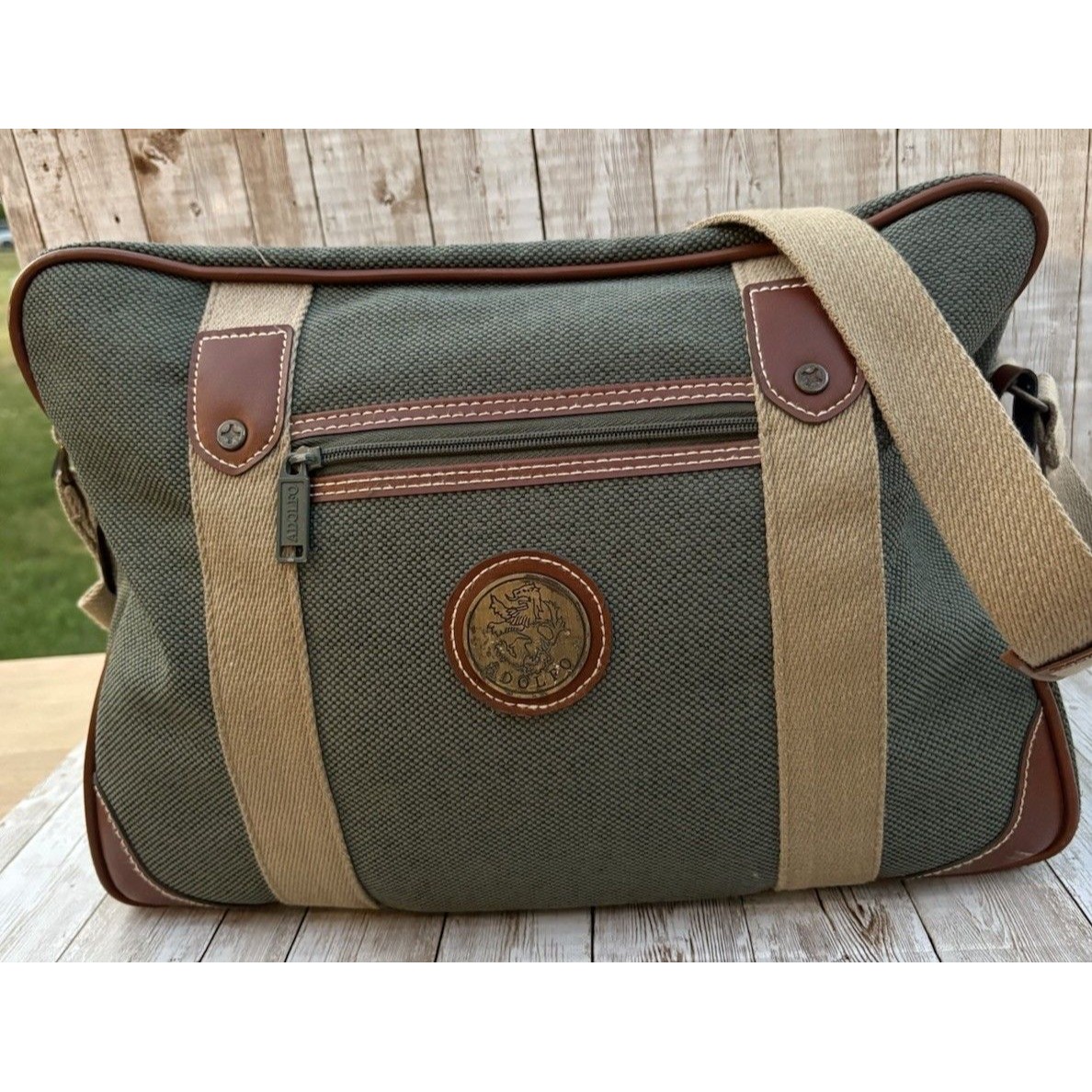 Vintage Adolfo Weekender Bag Canvas Leather Trim Carry On Safari Equestrian